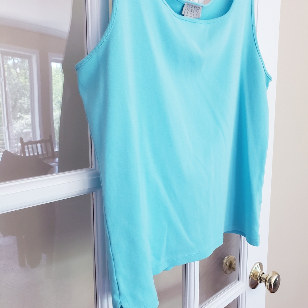 Sigrid Olsen Aqua Scoop Neck Tank Size: M - Picture 3 of 8